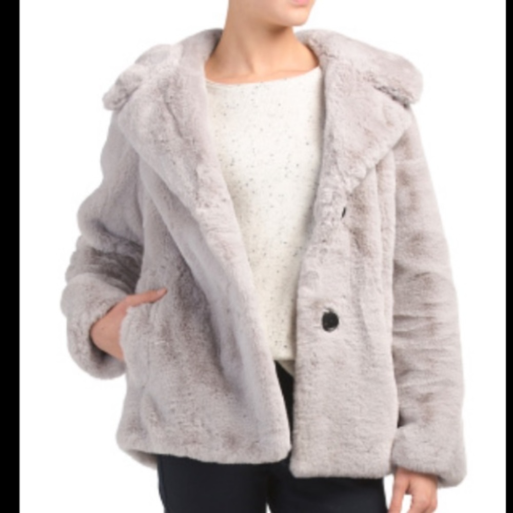 BCBGMaxAzria gray faux fur hooded teddy bear jacket coat